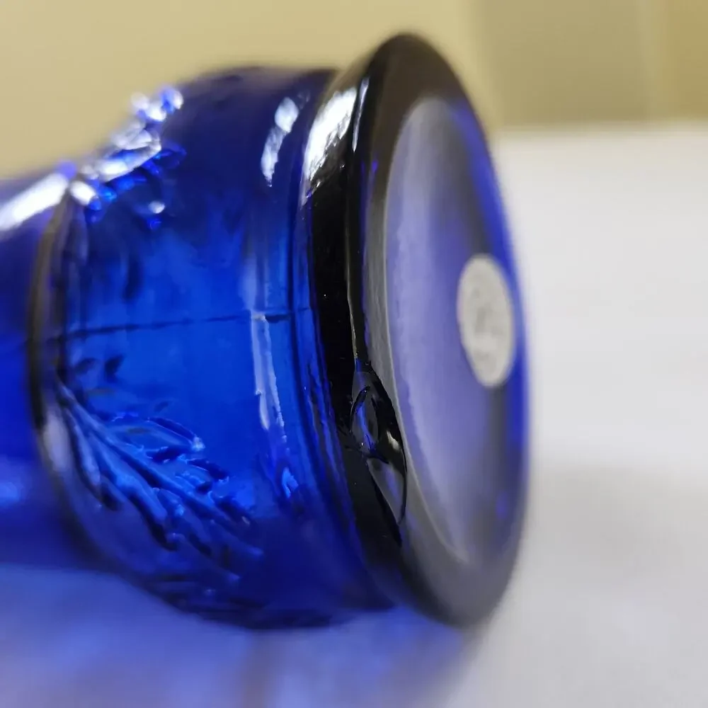 Vintage Vidrios San Miguel Cobalt Blue Glass Bottle Made in Spain 100% Recycled